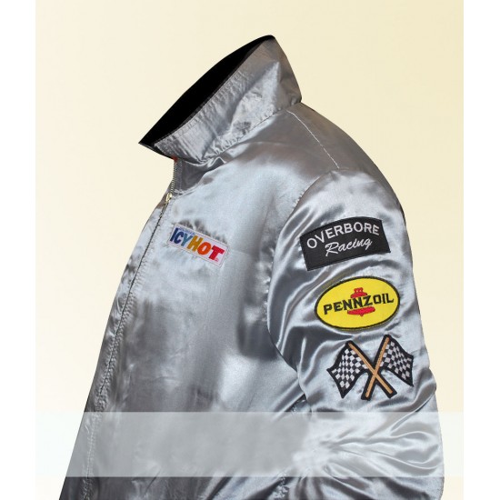 Icy Hot Jacket Kurt Russell Death orders Proof Stuntman Mike Racing Costume Silver Satin Jacket